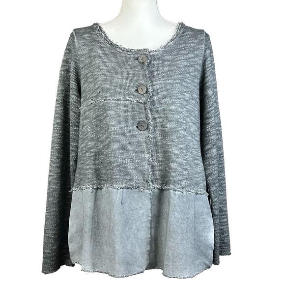 Luukaa Cardigan Women Size10 Gray Multi Texture Lagenlook Button Up Boho Sweater - Picture 1 of 12